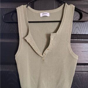 The Workshop Ribbed Henley Tank Top in Sage Green